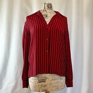 Perry Ellis Vintage Silk Red and Black Striped Women’s Blouse